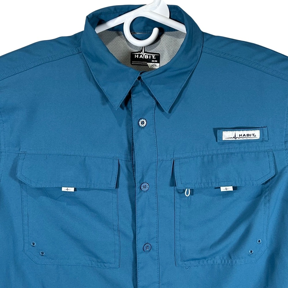 Habit Mens Fishing Shirt Medium Blue Ashes Short Sleeve UPF 40+ Utility Shirt
